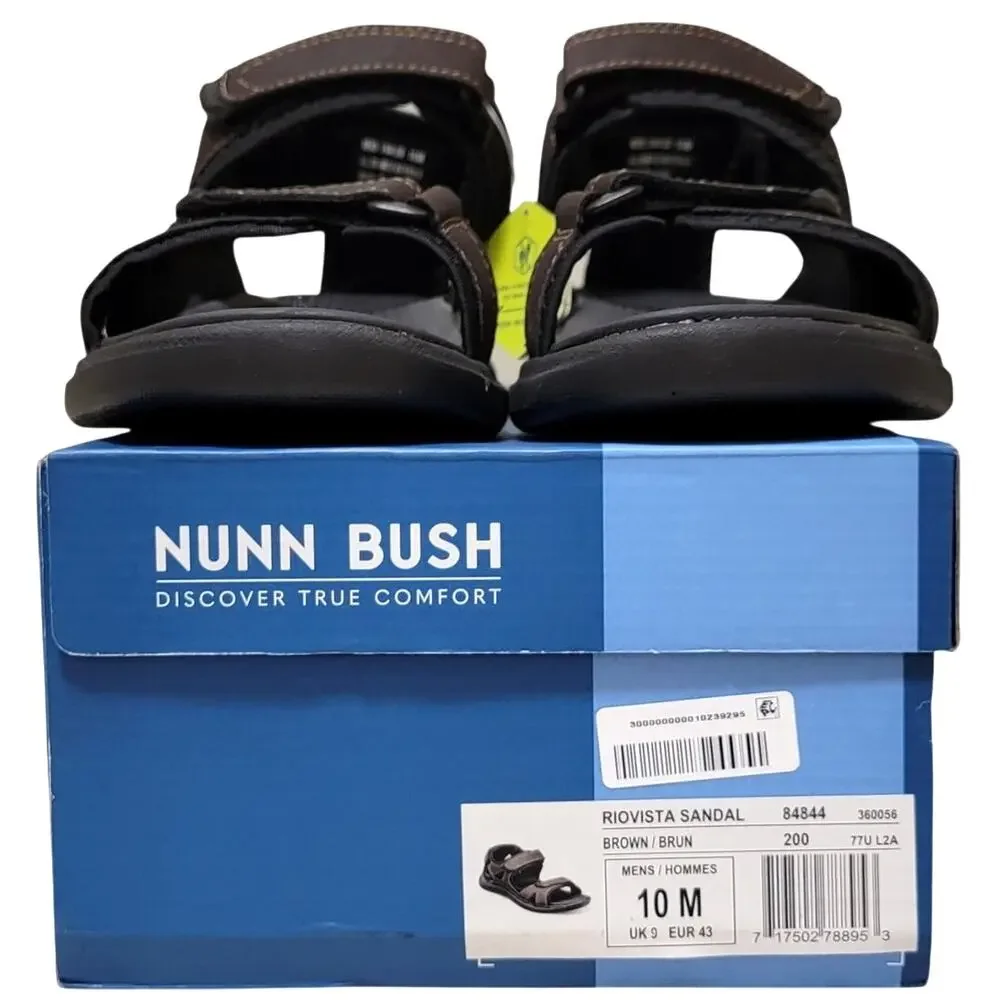 Nunn Bush Men Rio Vista Three Strap Sport Sandals Size US 10M Brown Faux Leather